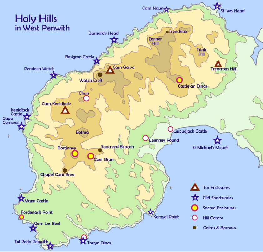 Map of the Holy Hills of West Penwith, Cornwall
