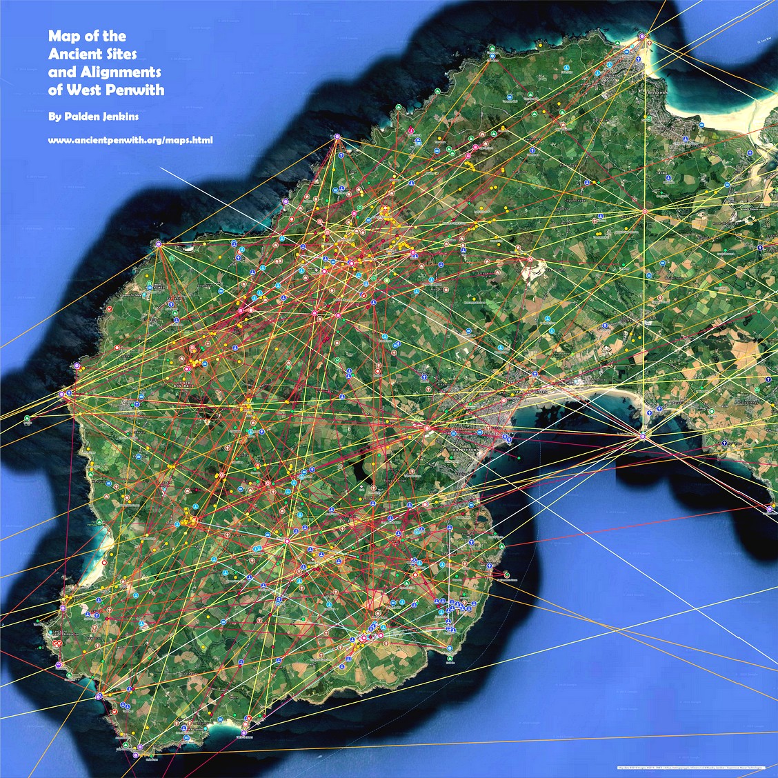Map of the ancient site alignments in West Penwith