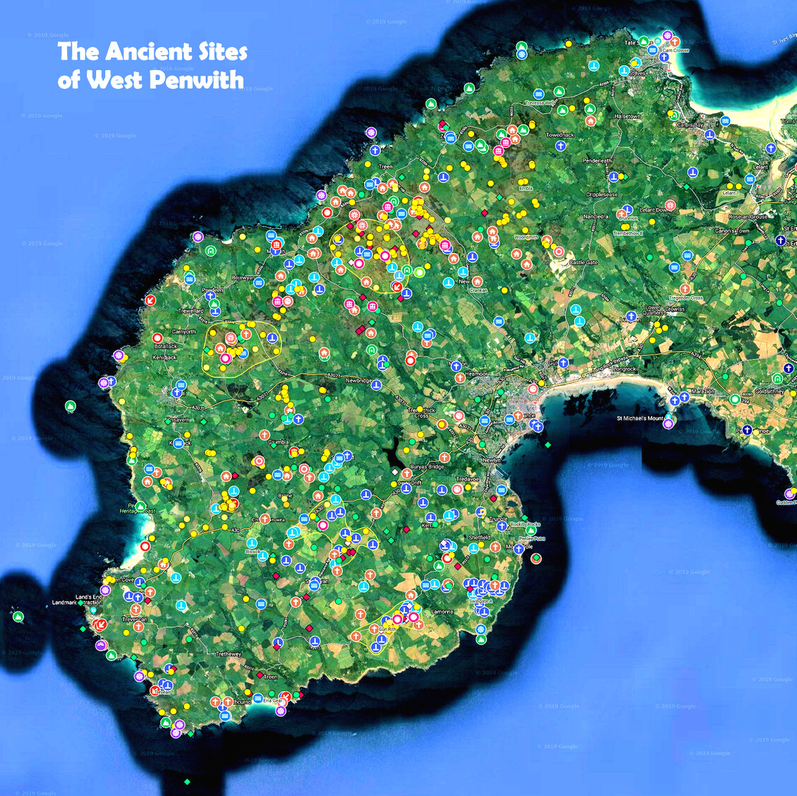 Map of the ancient sites of West Penwith