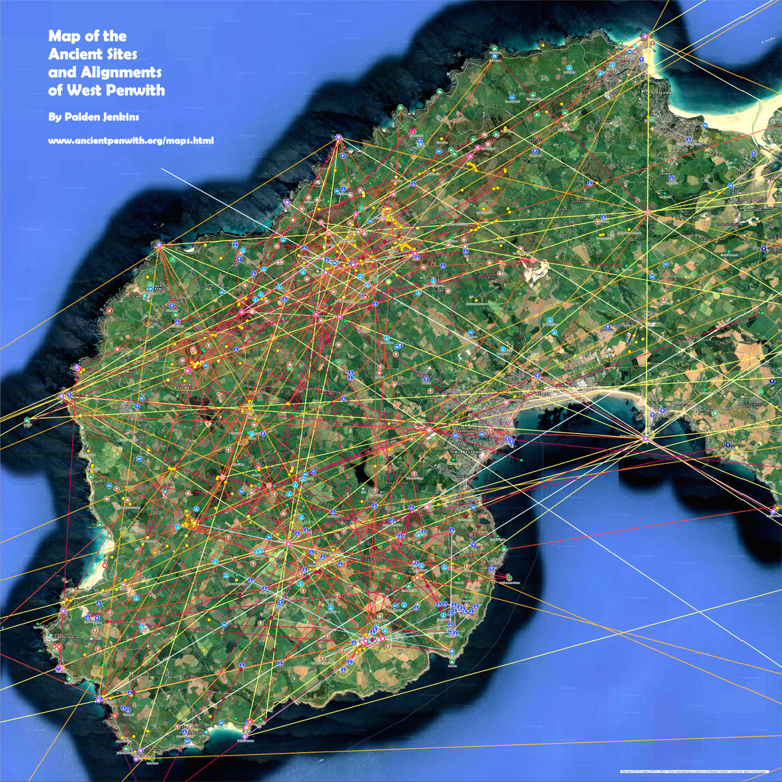 Map of the ancient sites and alignments in West Penwith 