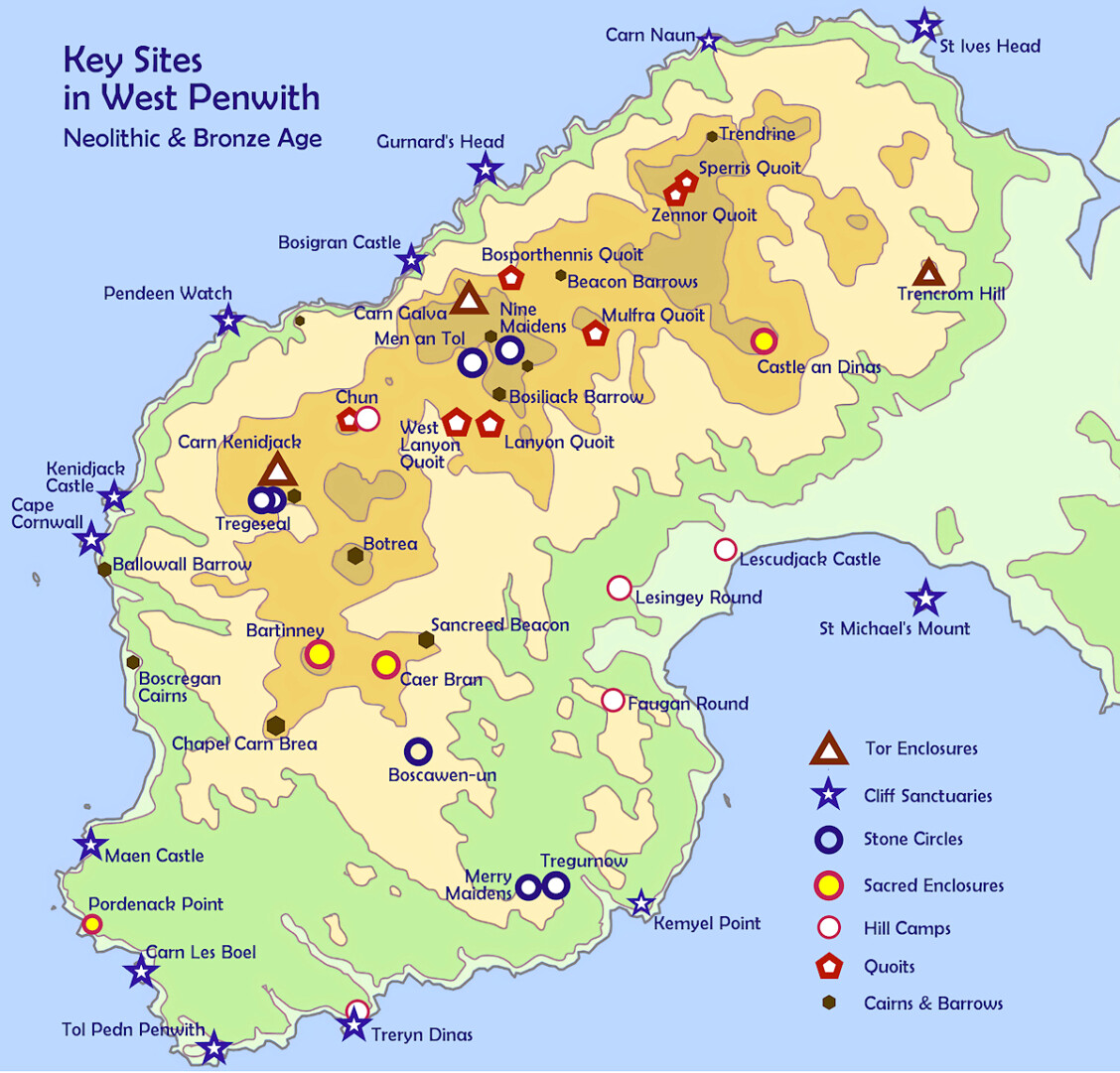Key ancient sites in West Penwith, Cornwall