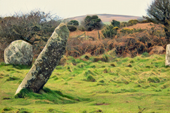 Chapel Carn Brea and its summit cairns from Boscawen-ûn