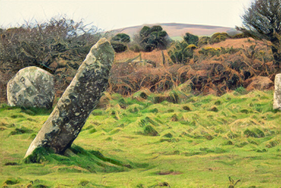 Chapel Carn Brea and its summit cairns from Boscawen-ûn