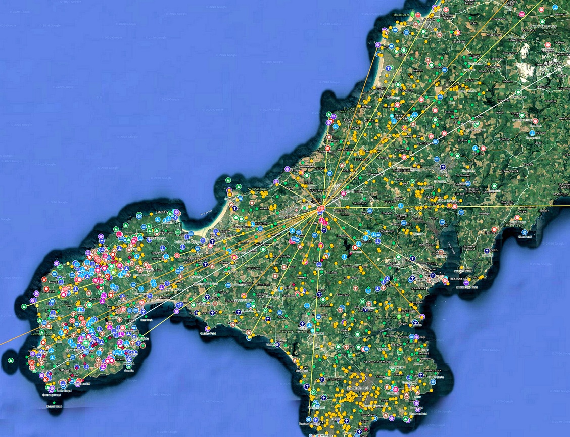 Radial alignments from Carn Brea