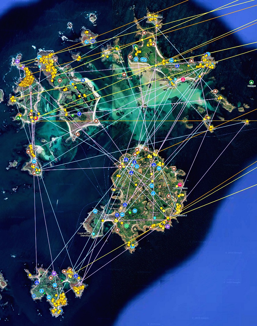 Map of alignments on the Isles of Scilly