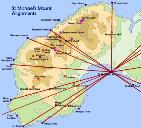 Major alignments from St Michael's Mount