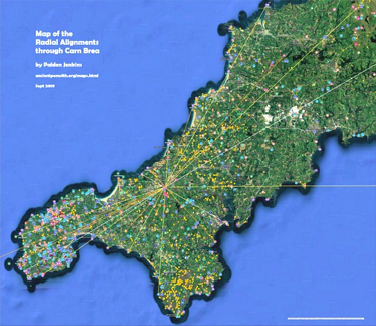 Map of the Radial Alignments of Carn Brea