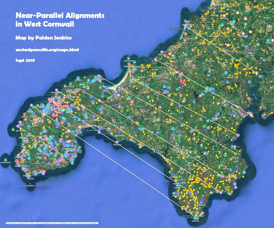 Map of Near-Parallel Alignments in West Cornwall