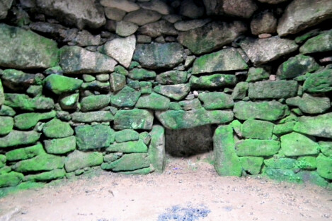 Inside the circular cell in Carn Euny fogou (it's dark and dank actually)