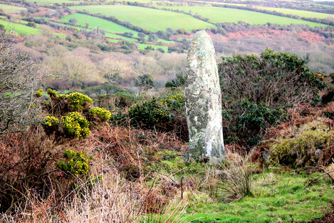 Carfury menhir, rather hidden away on the side of a hill, yet it holds a key position in the overall Penwith energy system