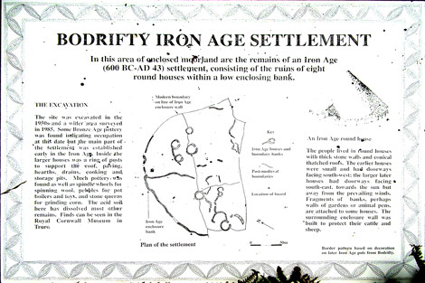 Signboard at Bodrifty iron age village. Click to enlarge