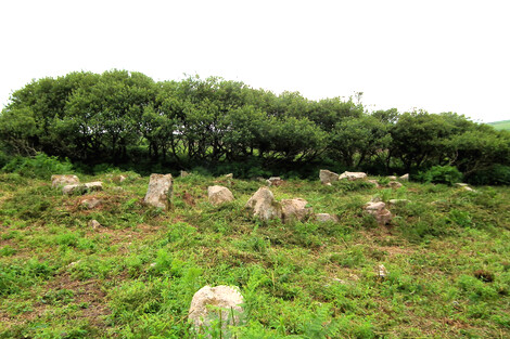 The remains of a roundhut (called a hut circle) at Sancreed